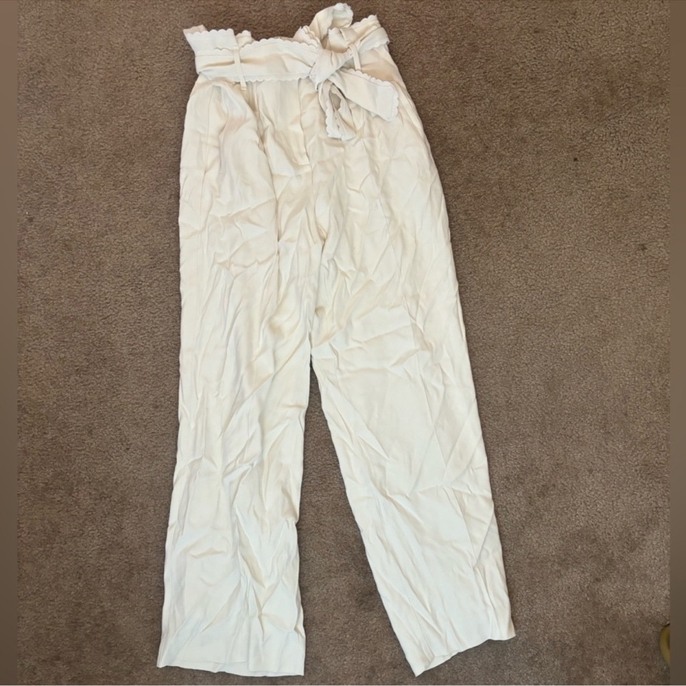☀️🍷 Sezane Trousers Elegant Stylish Cream/ White Wide-Leg Pants